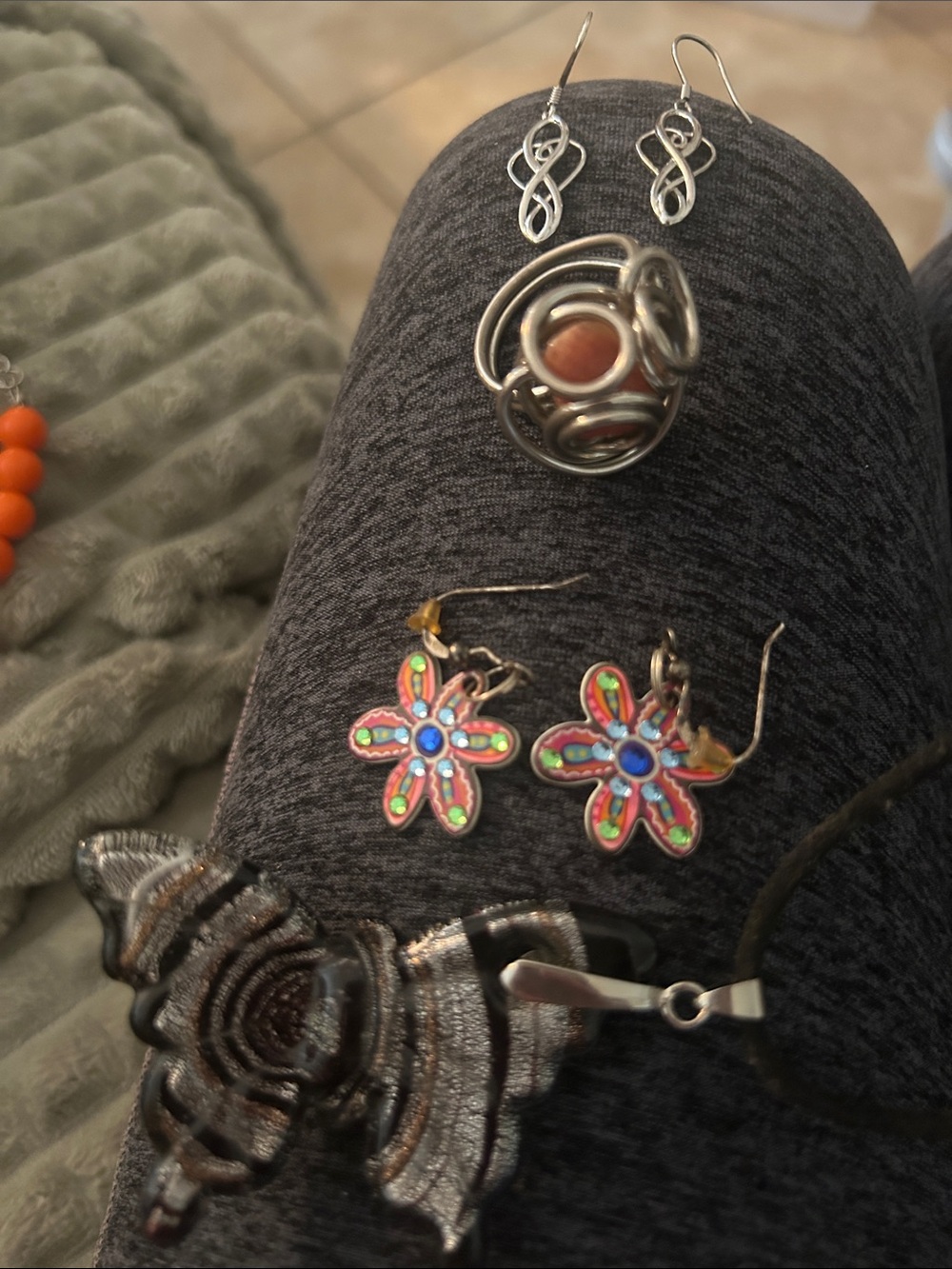Source Unknown Pink and Blue Floral Enamel Earrings with Silver-Tone Accents - Picture 1 of 1